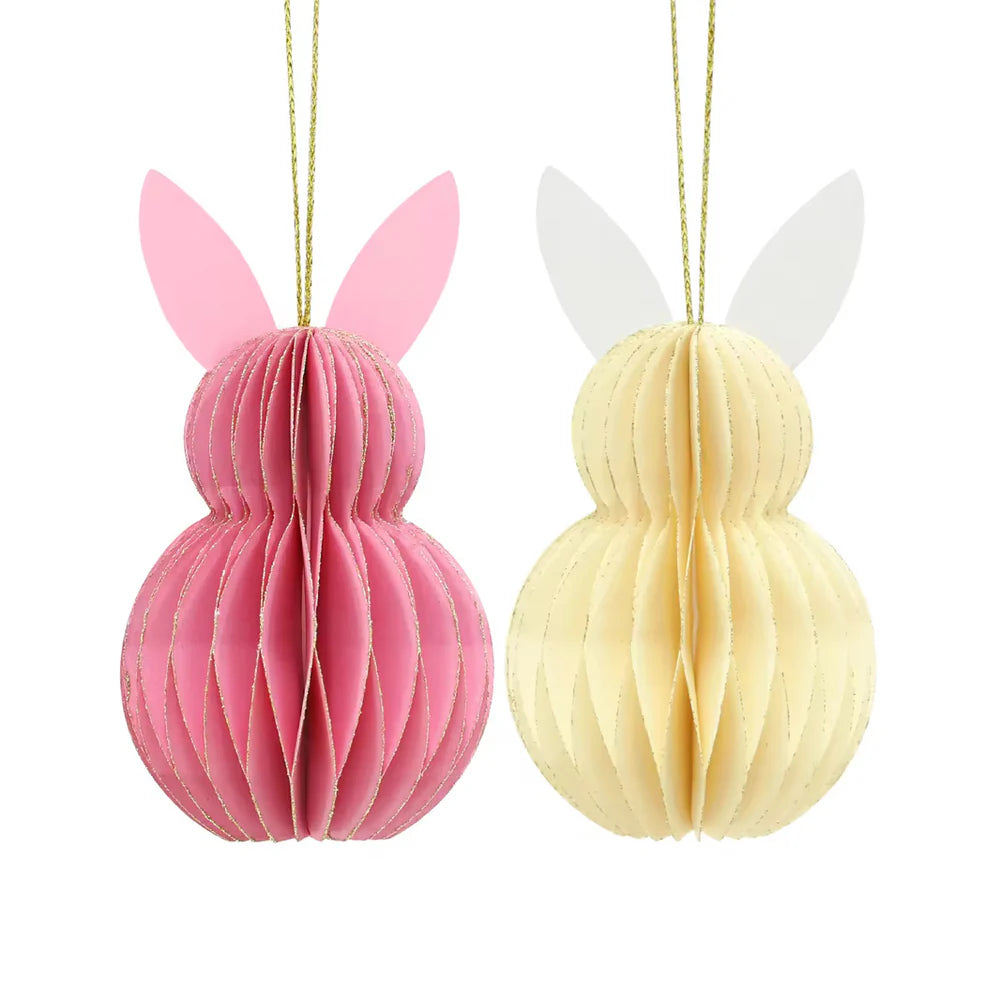 von Rike - Osterhasen zum Aufhängen im 2er Set in Rosa / Creme weiss