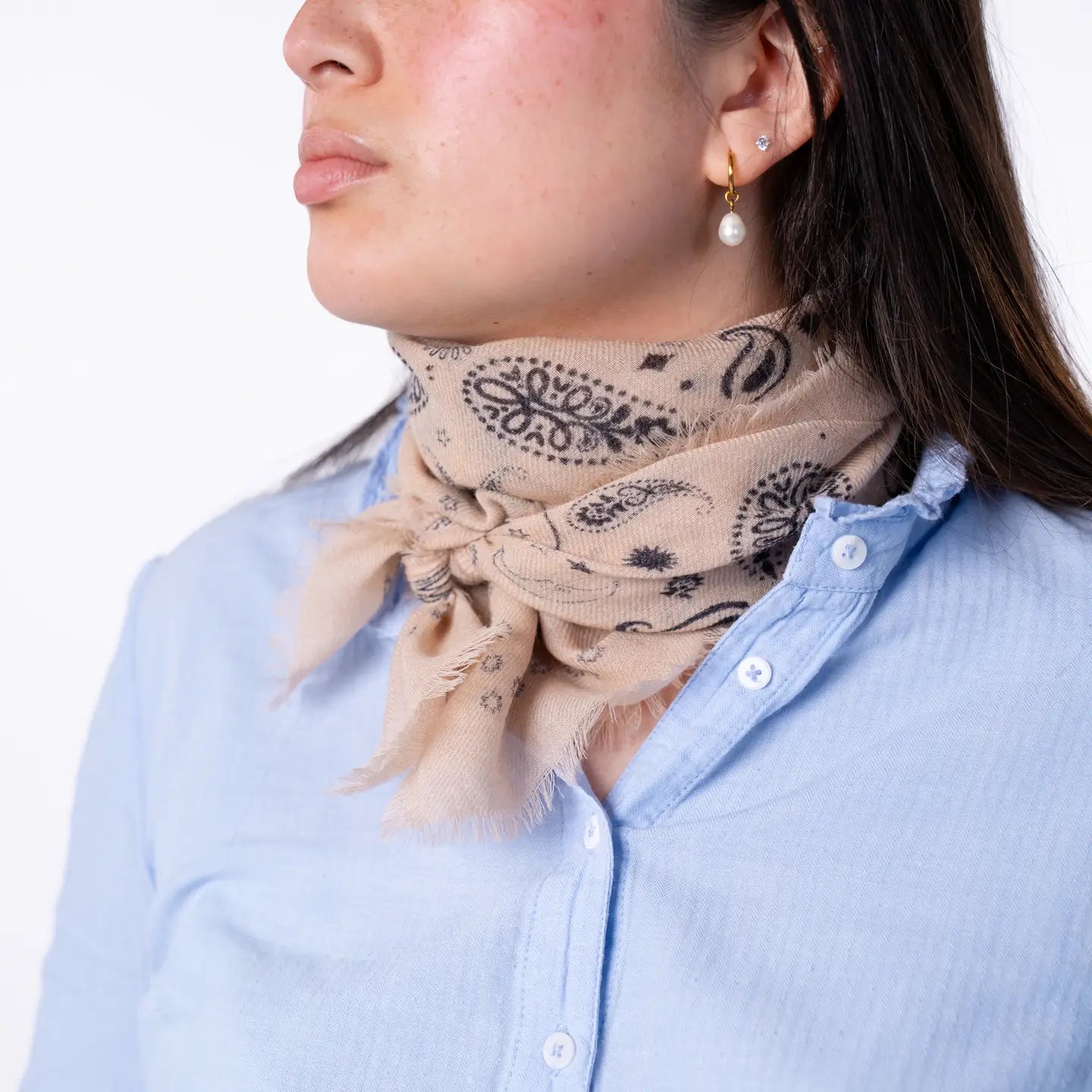 Stadtkinder - Bandana Tuch in Beige shwarz 70 x70 100 % Leinenwolle