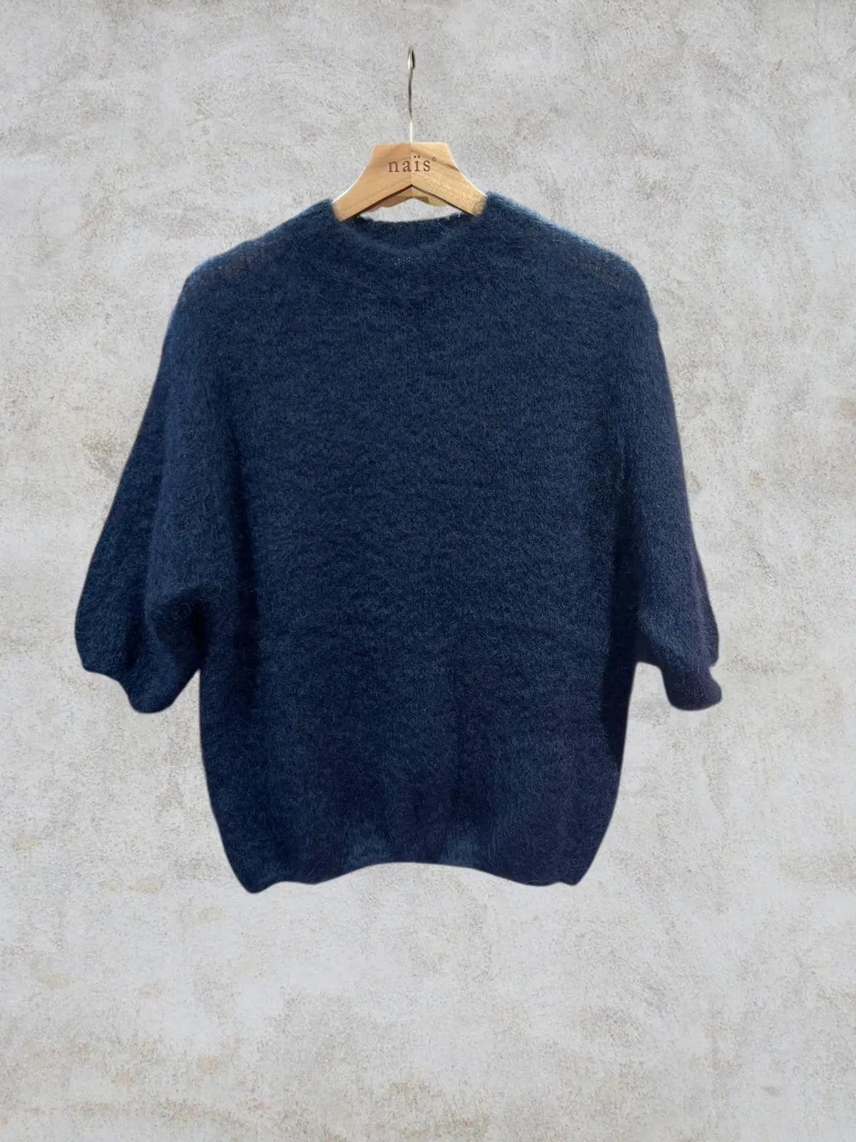 Nais - Pullover Kurzarm in Dunkelblau aus Kidsmohair