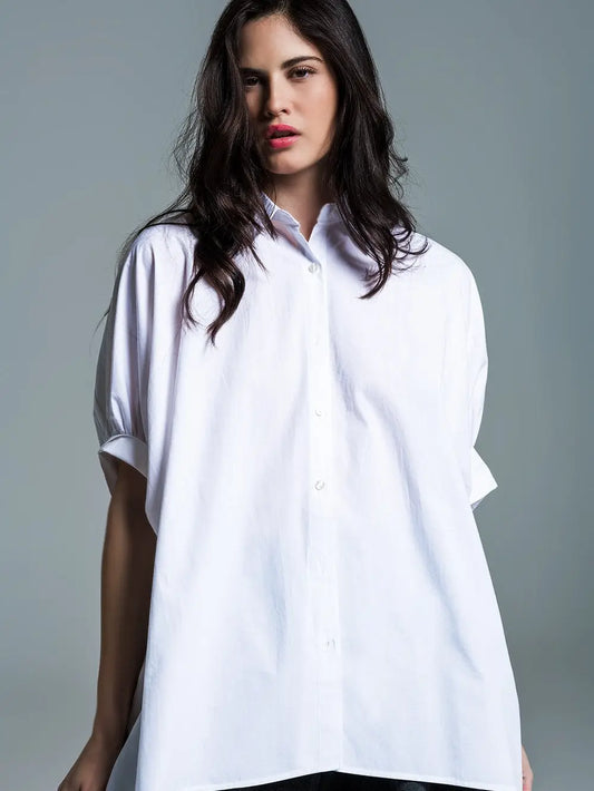 Stadtkinder - Oversize Bluse in weiss mit kurzen Ärmeln