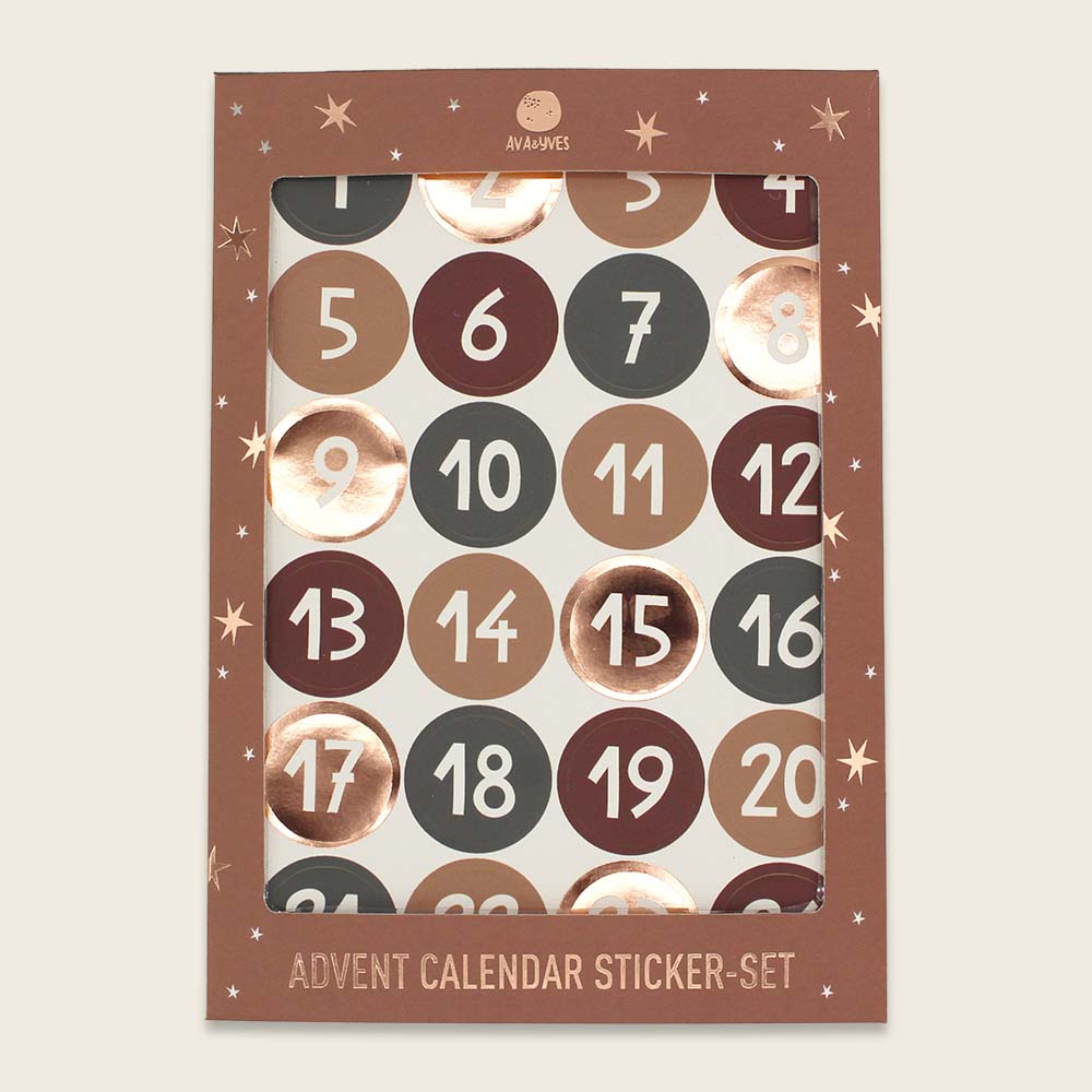 Ava & Yves -Adventskalender Stickers in Glitzer olive / kupfer & gold