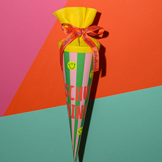 Ava &Yves - Schultüte mit Streifen grün rosa / Neonrosa Schulkind Smile