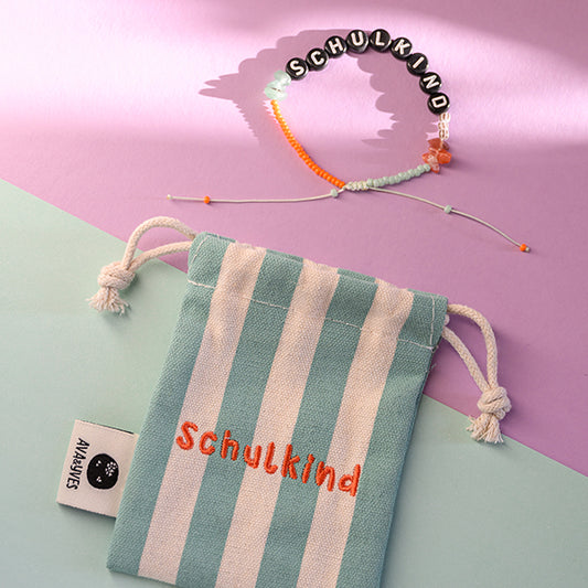 Ava & Yves - Schulkind Armband in Mint/ Orange mit schwarzen Schriftperlen