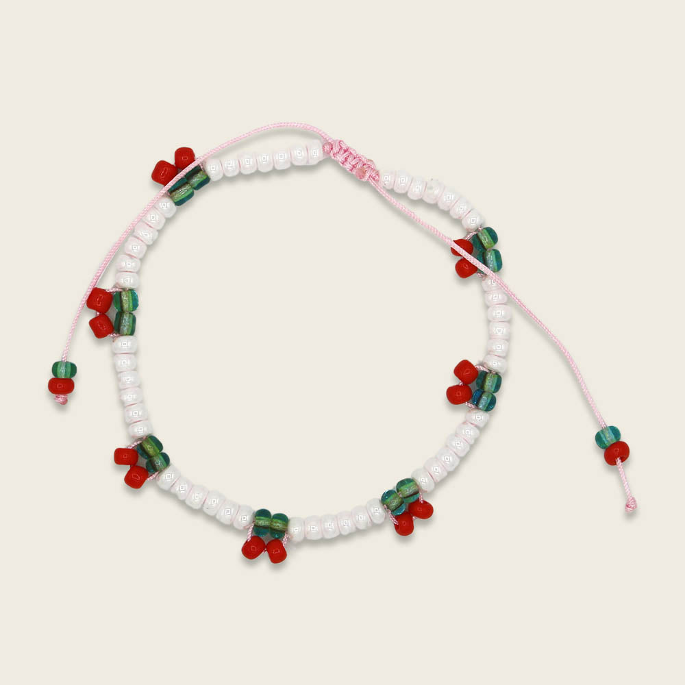 Ava & Yves - Mama Armband mit Kirschen und Beutel in Grau weiss gestreift (Kopie)