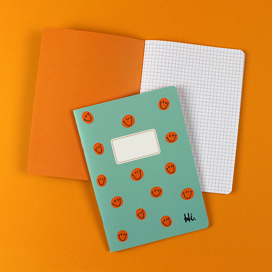 Ava & Yves - Notizheft Mint mit orangen Smileys liniert DINA5