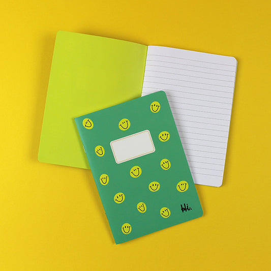 Ava & Yves - Notizheft grün mit gelben Smileys DINA5 liniert