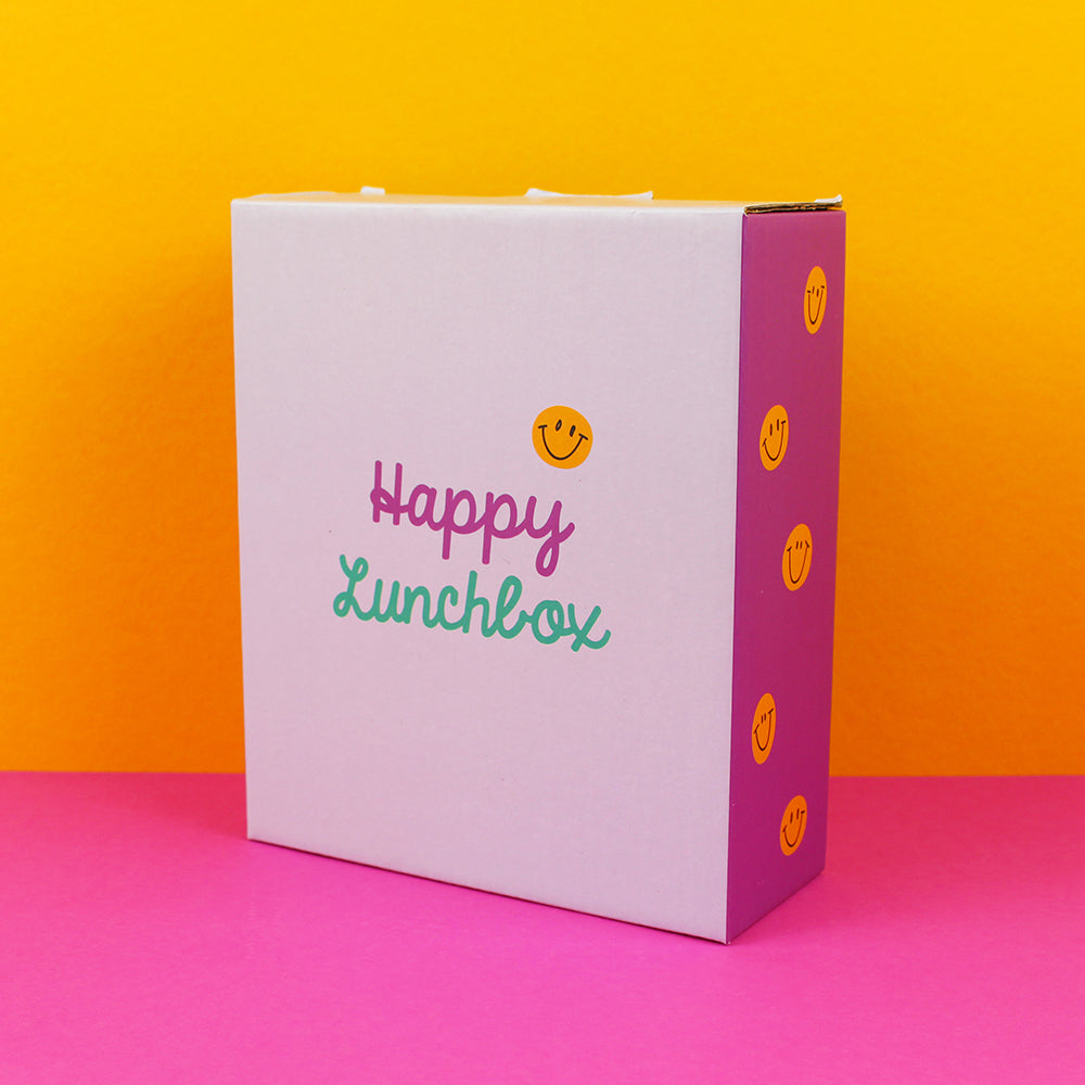 Ava&Yves - Brotdose / Lunchbox mit herausnehmbarem Einsatz, Smile flieder/grün/violett inkl. Geschenkverpackung