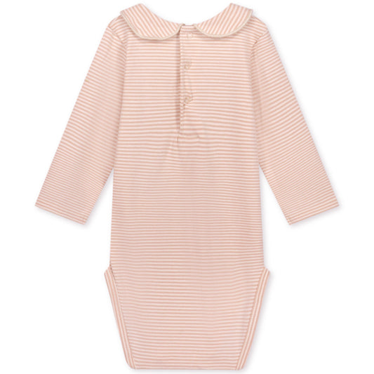 Gray Label - Collar Onesie Body Langarm mit Bubi Kragen in Rose Creme gestreift