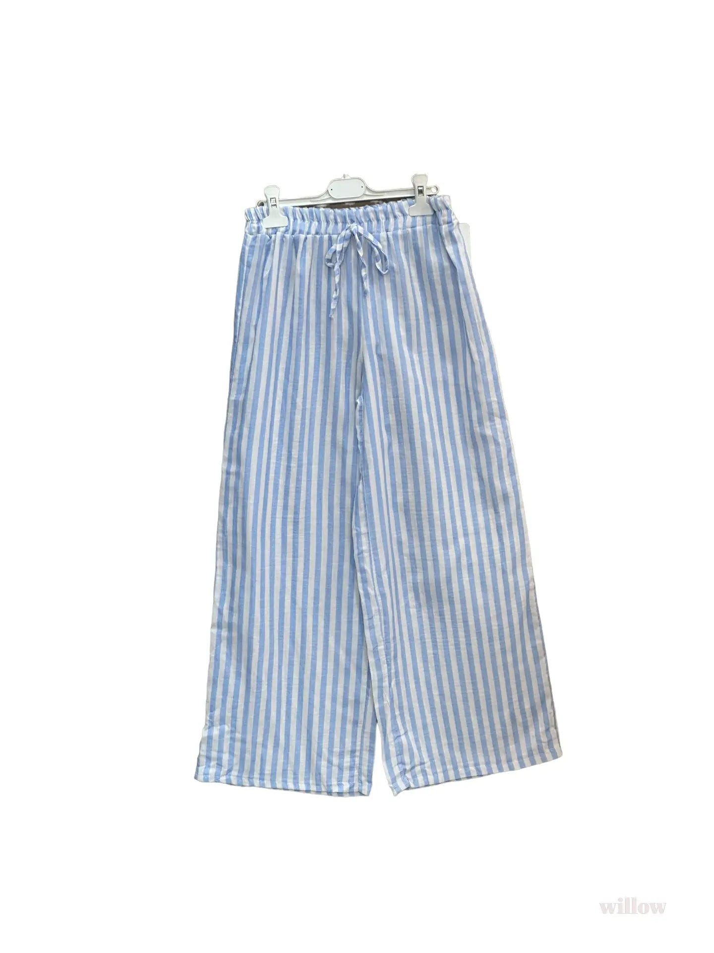 Stadtkinder - Hose hellblau weiss gestreift Blockstreifen Pyjama Look Musslin Baumwolle weit (Kopie)