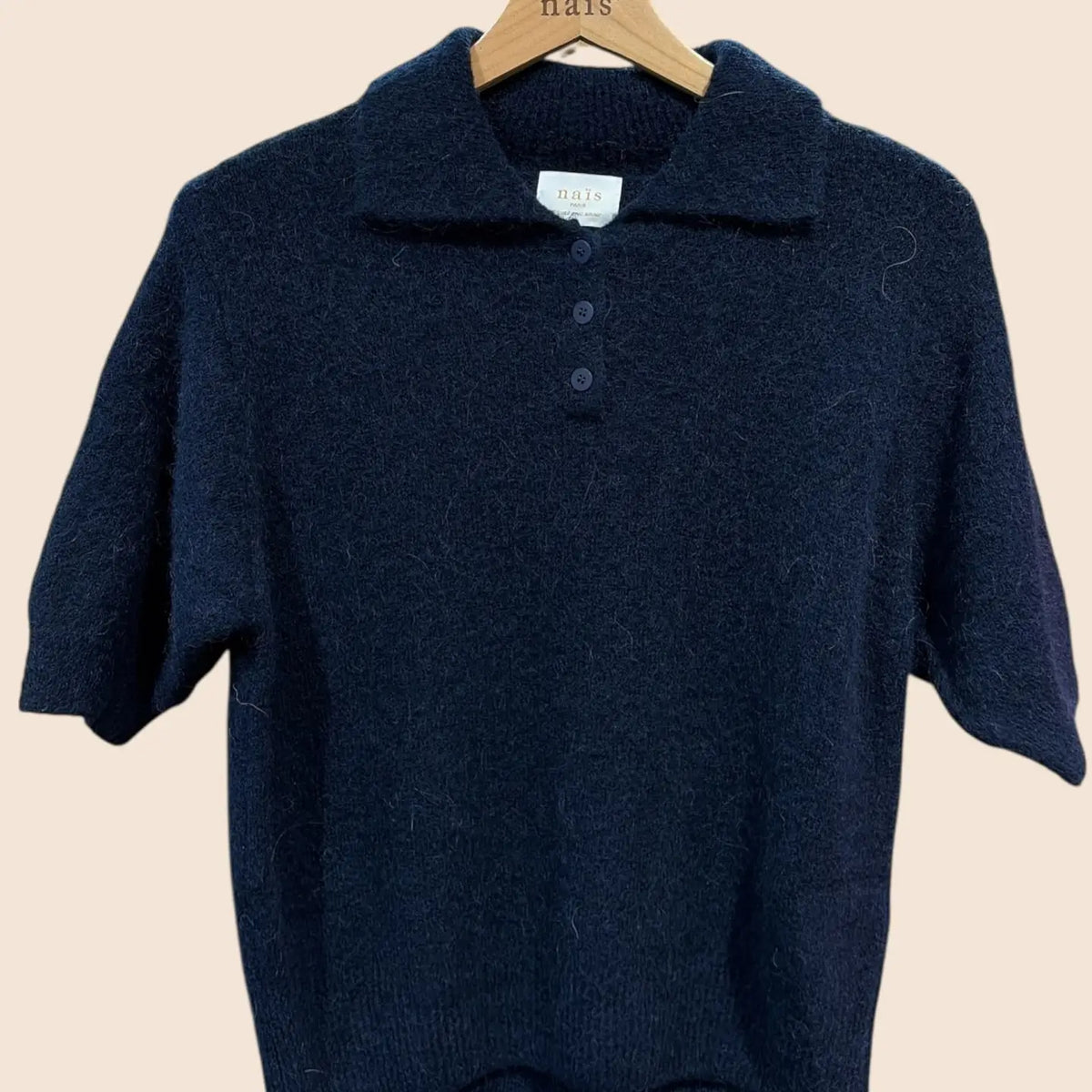 Naais Paris - Kurzarm Polo aus Alpaka in Dunkelblau