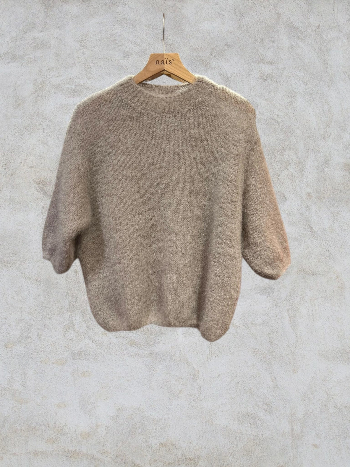 Nais - Pullover Kurzarm in Taupe Beige