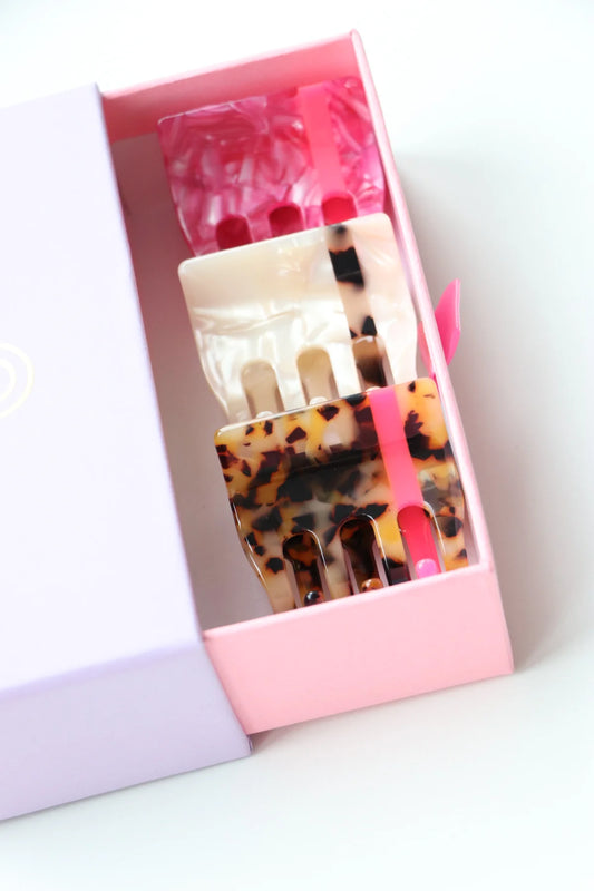 von Rike - Haarklemmen Geschenkebox 3 er Set in Pink /Leo & Perlmutt