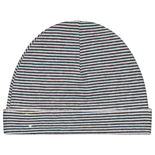 Gray Label - Baby Beanie in Blue Gre Cream gestreift aus 100 % Biobaumwolle