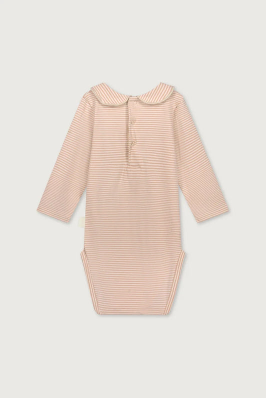 Gray Label - Collar Onesie Body Langarm mit Bubi Kragen in Faded Pink gestreift