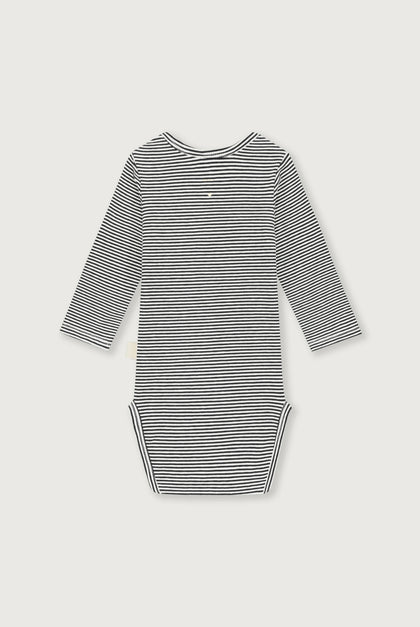 Gray Label - Collar Onesie Body Langarm in Blue Grey Cream gestreift
