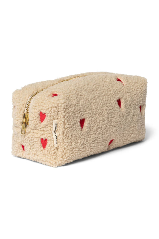 Studio Noos Kosmetik / Windeltasche - Teddy Ecru mit Herzen