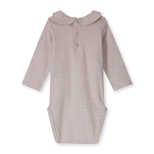 Gray Label - Collar Onesie Body Langarm mit Bubi Kragen in Berry Creme gestreift