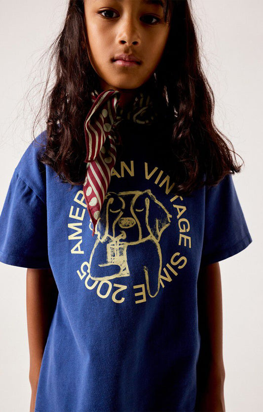 American Vintage - kurzes Kinder T-Shirt Vizvalley in Blau mit Print