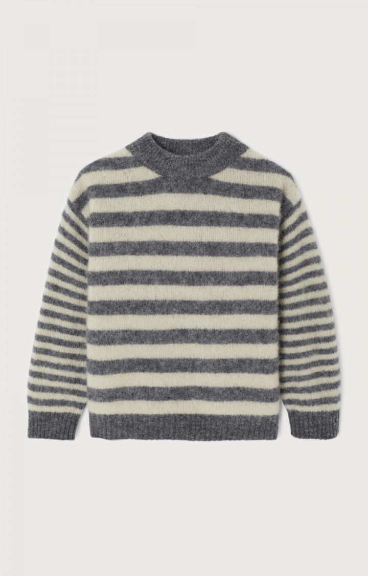 American Vintage - Strickpullover Vitow in grau Creme gestreift