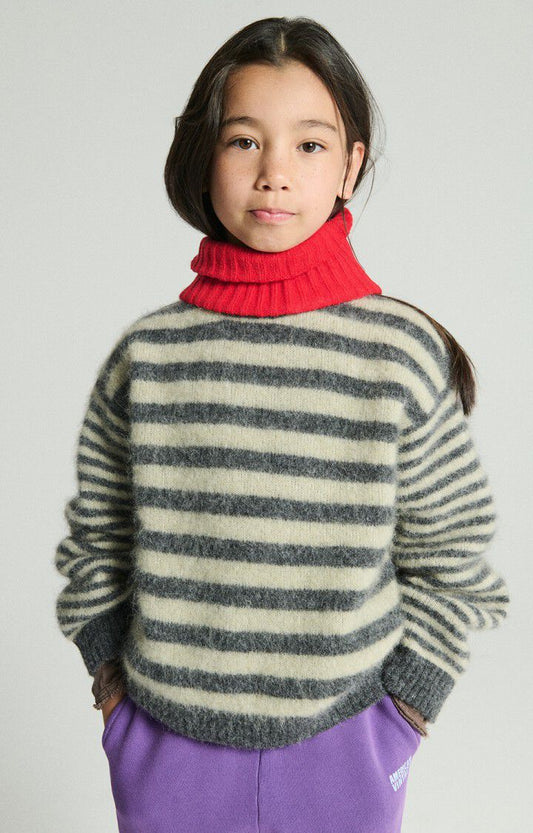 American Vintage - Strickpullover Vitow in grau Creme gestreift