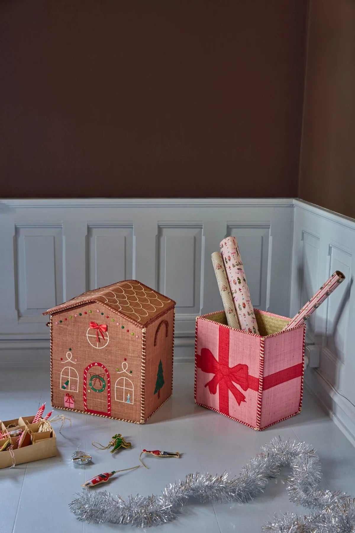 Rice - Raffia Aufbewahrungsbox in Pink und Schleife PRE ORDER