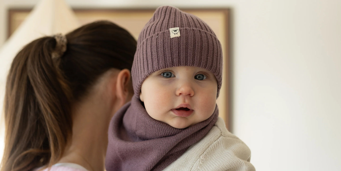 Lille Toni - Mütze mitwachsend Emma in Mauve in 0-1 Jahr aus 100 % Merinowolle
