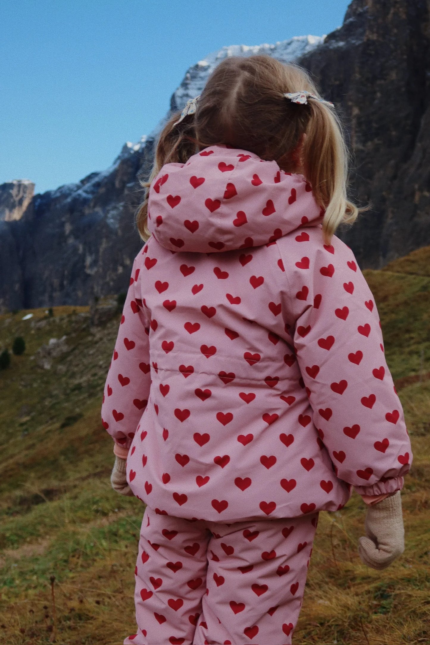 Konges Sløjd - Mismou Winterjacke in Rosa mit roten Herzen