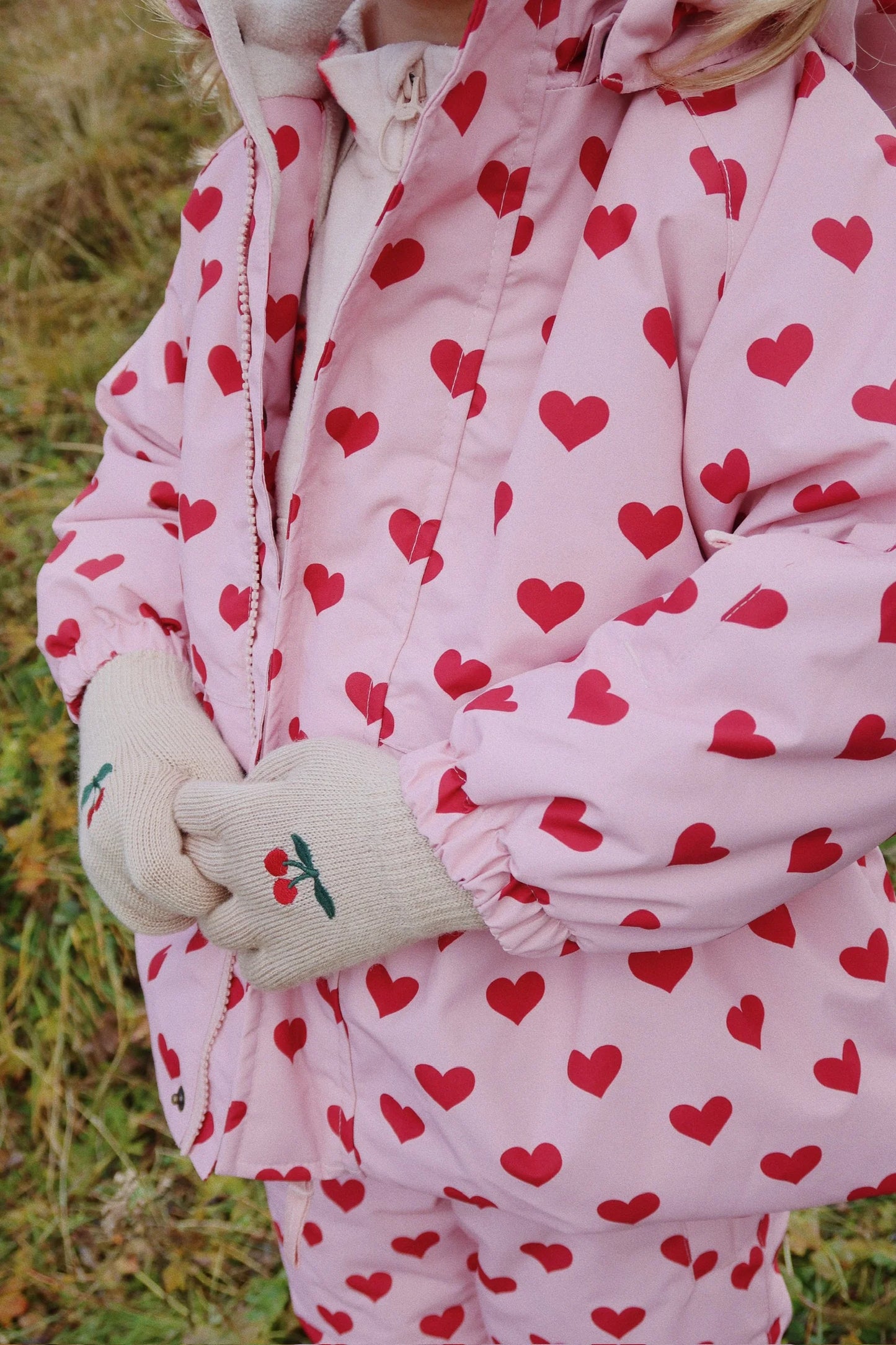 Konges Sløjd - Mismou Winterjacke in Rosa mit roten Herzen