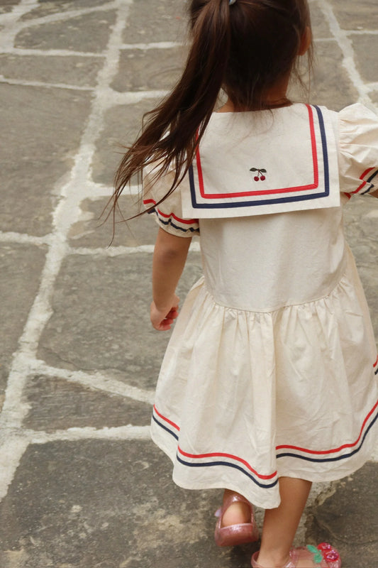 Konges Sløjd - Allie Matrosenkleid in Creme weiss blau / rot