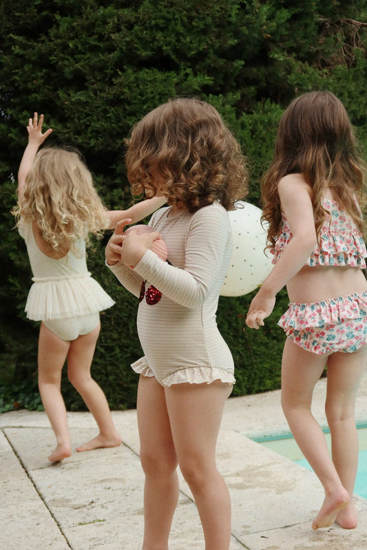 Konges Slojd - Jade Langarm Badeanzug rosa gestreift mit Glitzerkirsche