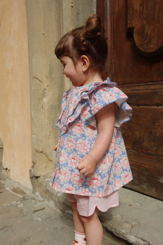 Konges Sløjd- Frill Kim Shorts in Rosa Blau mit Rüschen