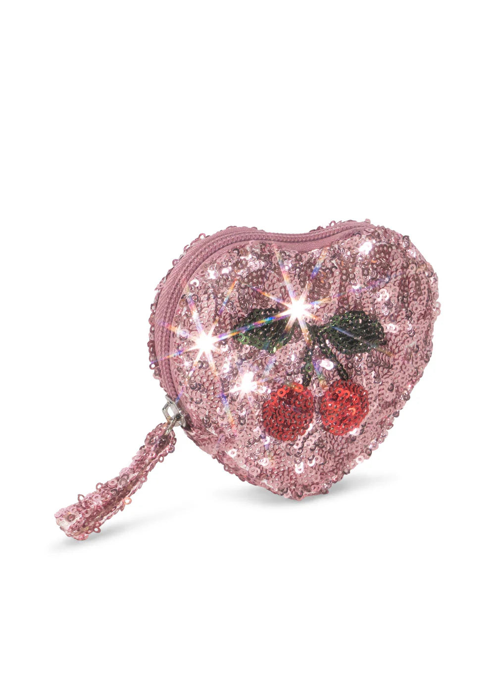 Konges - Glitzergeldbörse Pink als Herz mit Kirsche