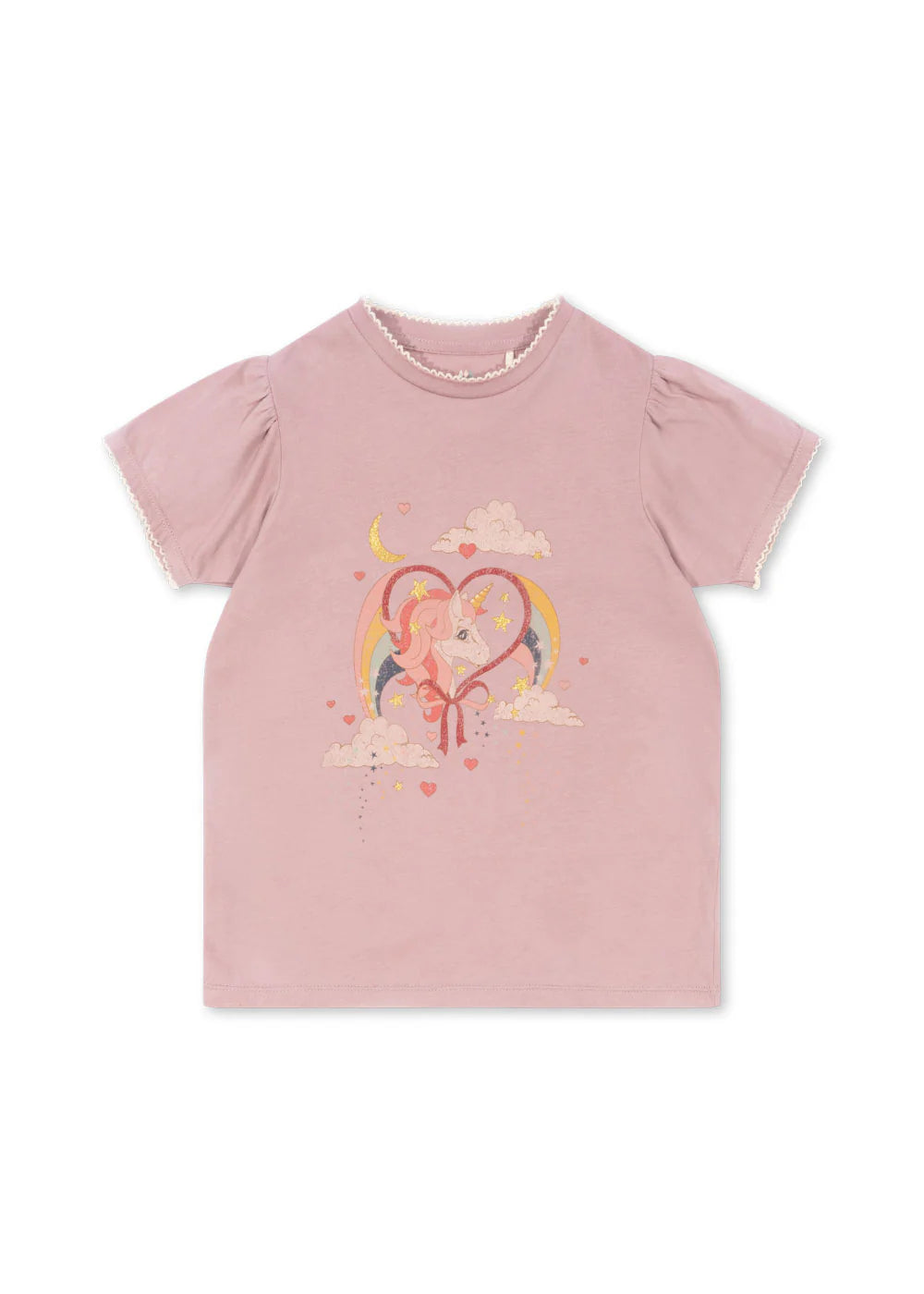 Konges Sløjd - Famo T-Shirt Kurzarm mit Kleinen Puffärmeln und Einhorn