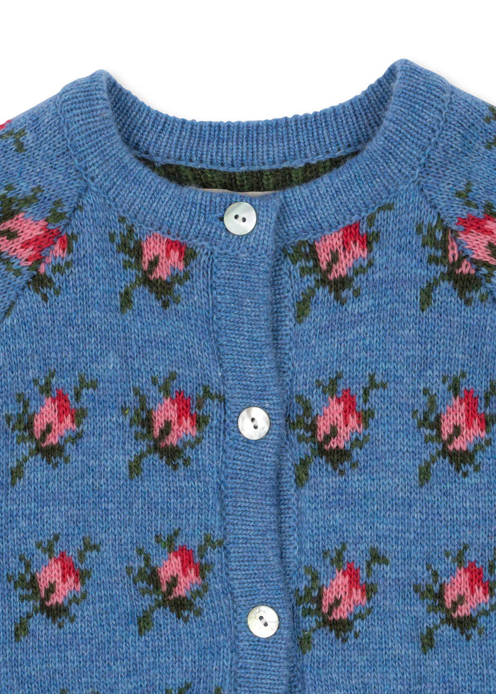 Konges Sløjd - Belou Strickjacke in Hellblau mit Rosen Rosie Shade