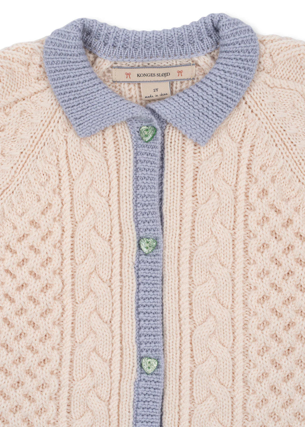 Konges Sløjd - Emma Strickjacke in Beige mit Kragen in Hellblau 100 % Merinowolle