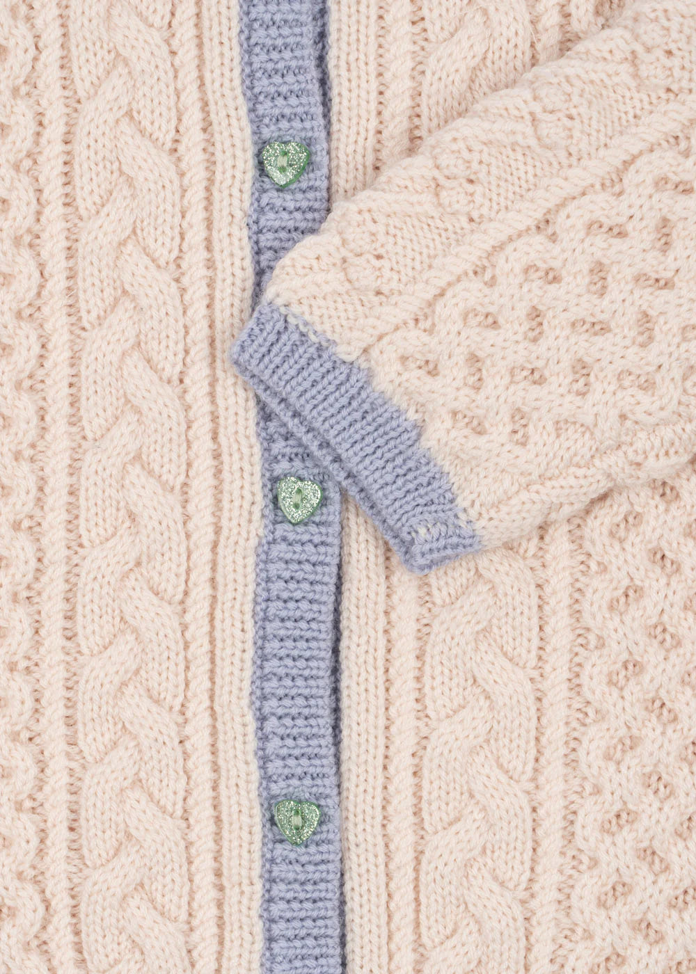 Konges Sløjd - Emma Strickjacke in Beige mit Kragen in Hellblau 100 % Merinowolle