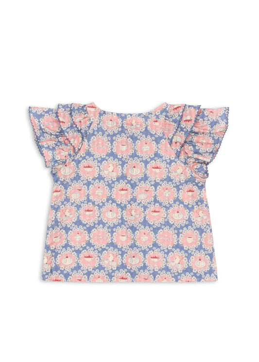 Konges Sløjd- Frill Kim Rüschenbluse in Blau Rosa