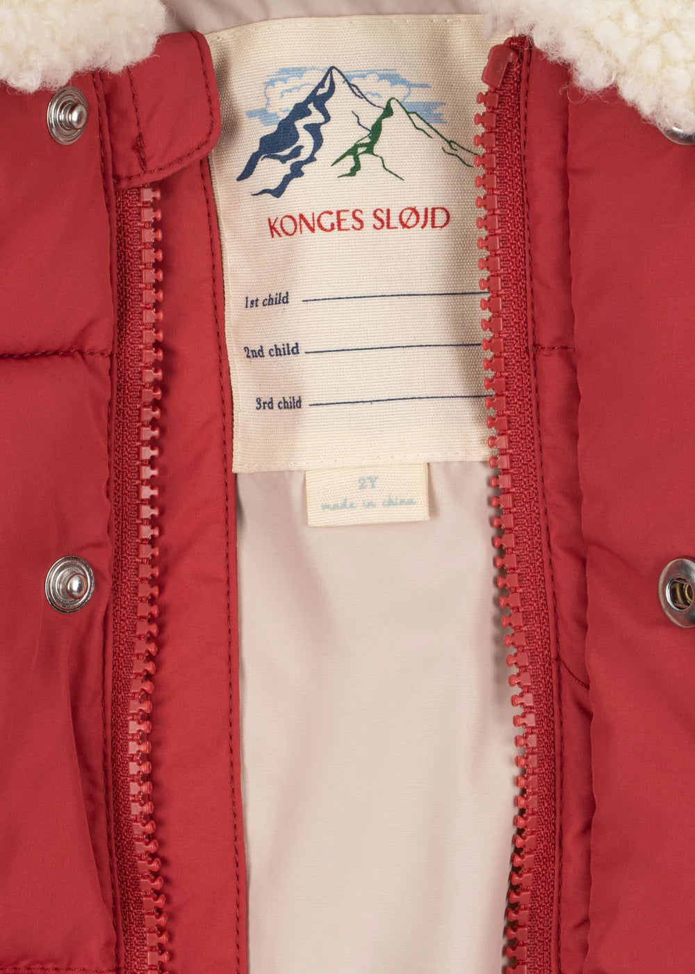Konges Slojd - Alpi Collar Kinder Winterjacke in Rot mit Teddy Kragen