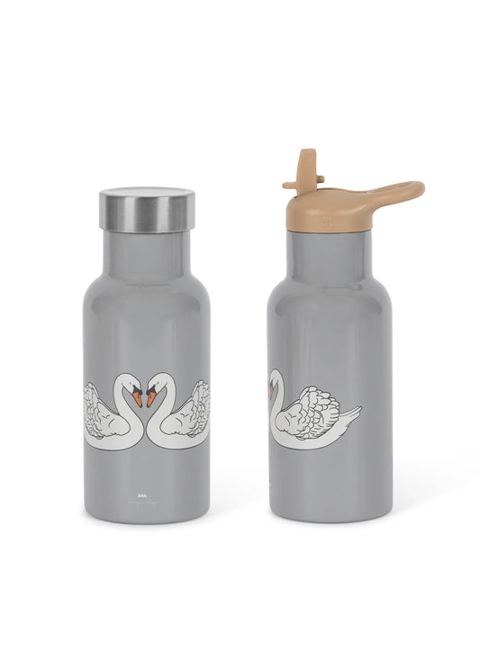Konges Slojd - Kinder Thermoflasche Schwan mit 2 Verschlüssen 350 ml in taubenblau