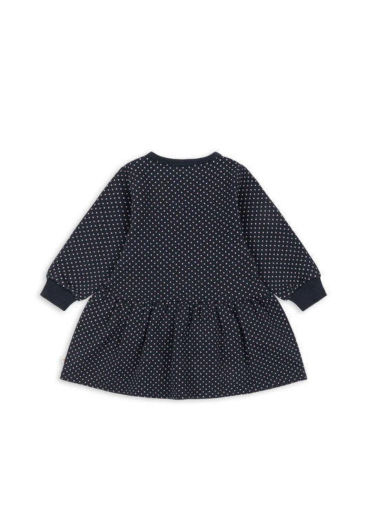 Konges Slojd - Lou Kinder Sweatshirt Kleid in Dunkelblau mit Punkten und Glitzerkirsche