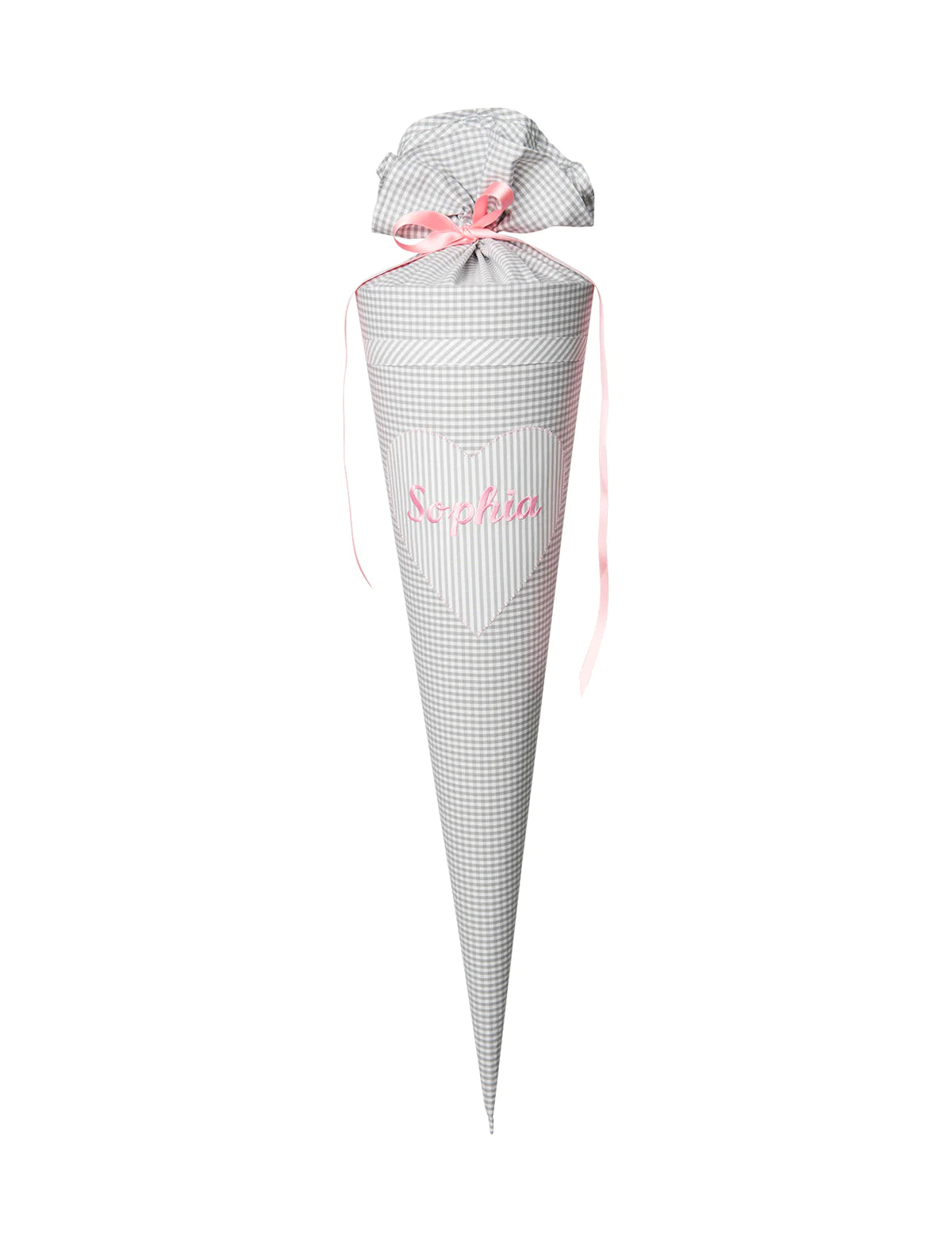 Paula & Ferdinand - Schultüte 💕VICHY hellgrau - pink, personalisiert inkl. Füllwatte