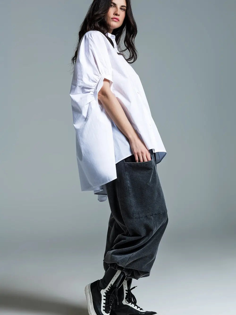 Stadtkinder - Oversize Bluse in weiss mit kurzen Ärmeln