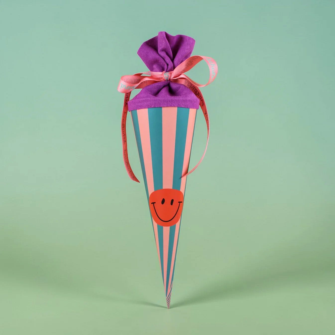 Ava & Yves - kleine Schultüte 35 cm rosa mint gestreift mit Smiley