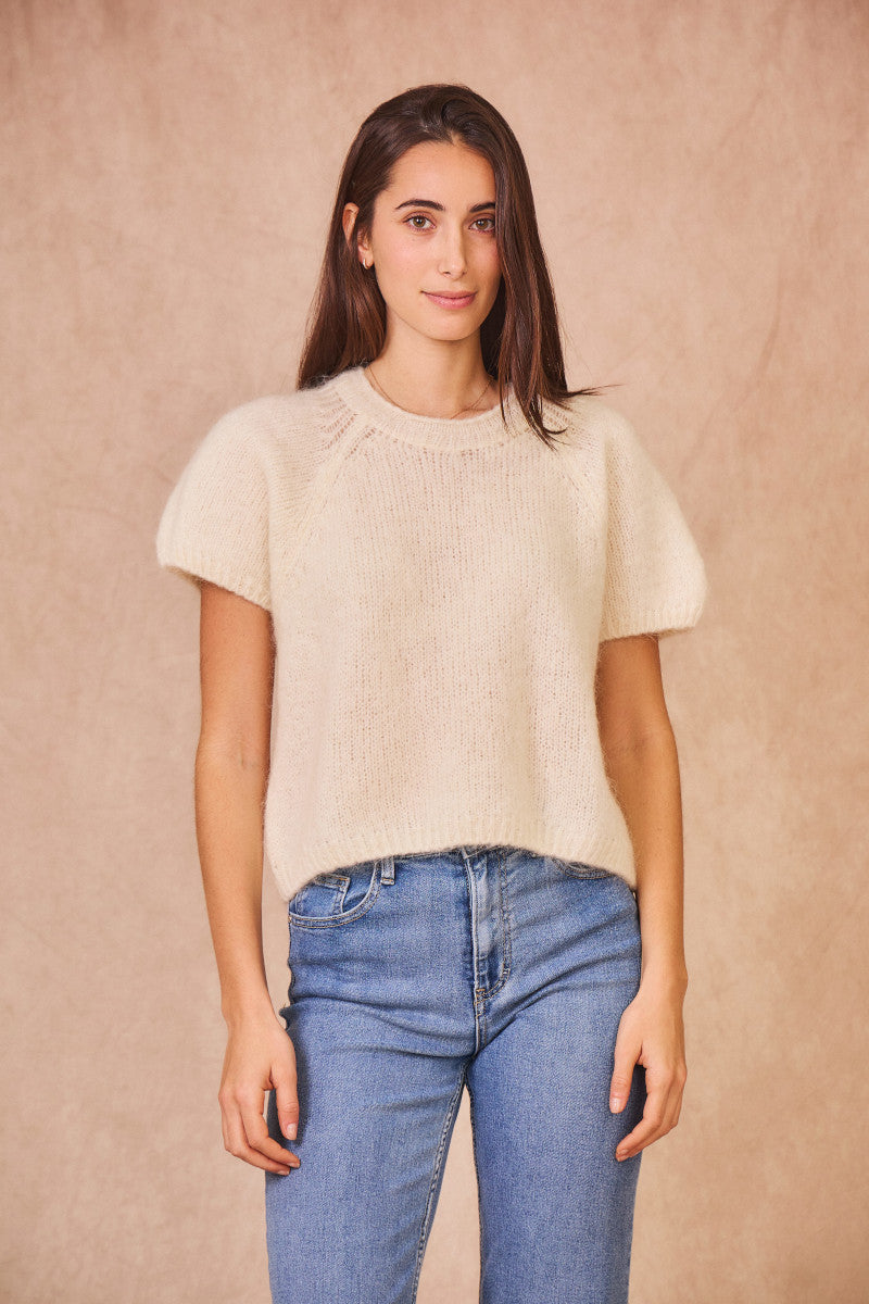 Calie Paris - Pullover Kurzarm in Cremeweiss One Size