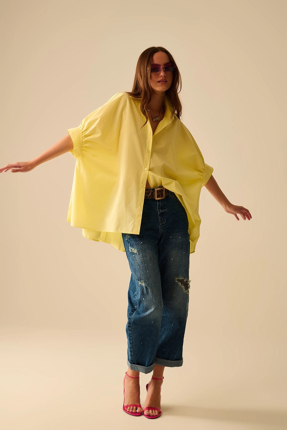 Stadtkinder - Oversize Bluse in Buttermilk mit kurzen Ärmeln