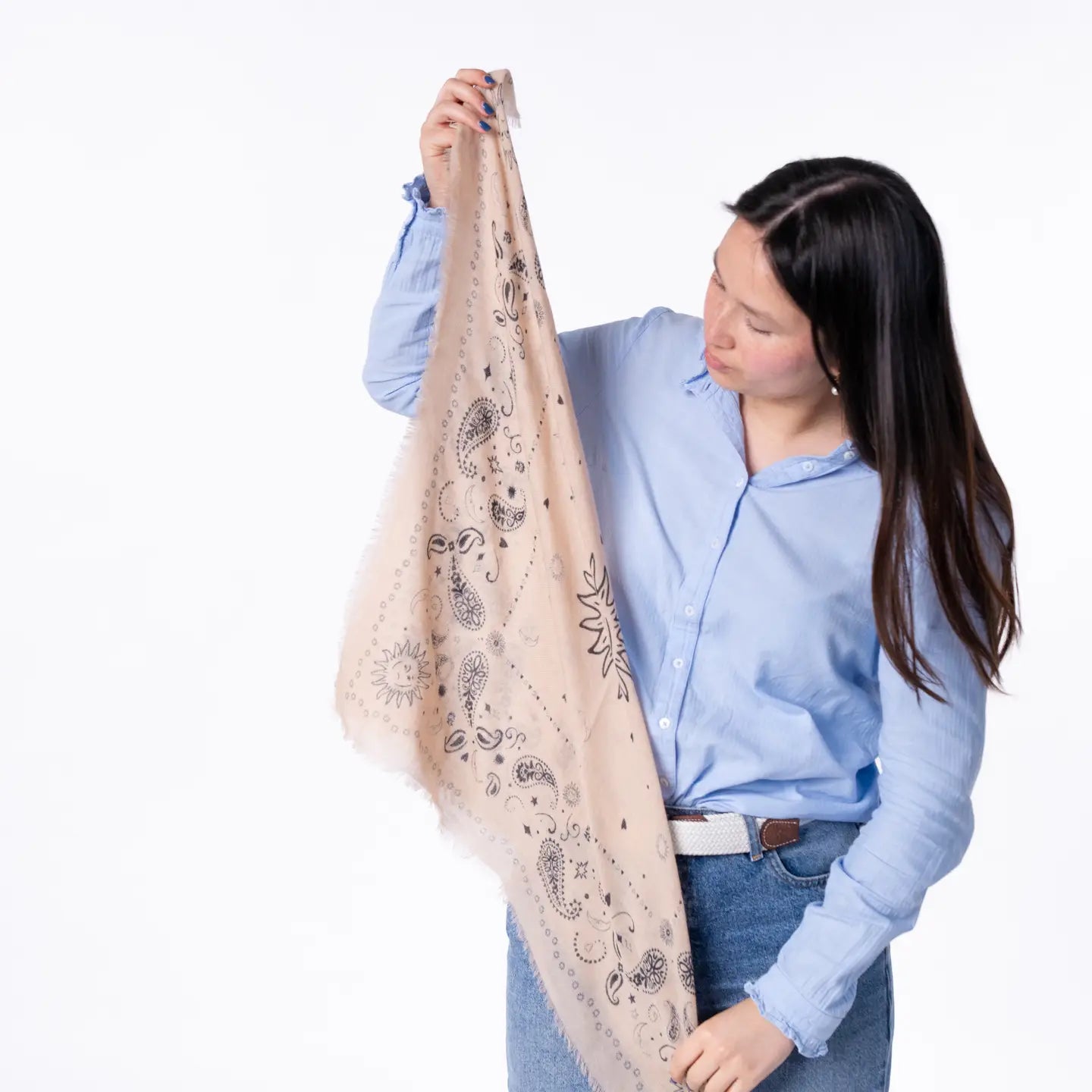 Stadtkinder - Bandana Tuch in Beige shwarz 70 x70 100 % Leinenwolle