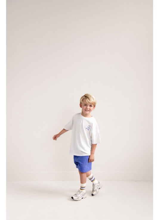 Jenest - Ben Oversize Shirt in weiss mit Stick dunkelblau 100 % Baumwolle