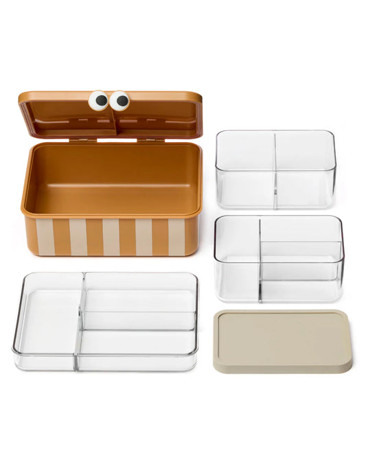 NOUI NOUI - Kinder Lunchbox mit 3 EInsätzen in Mustard gestreift