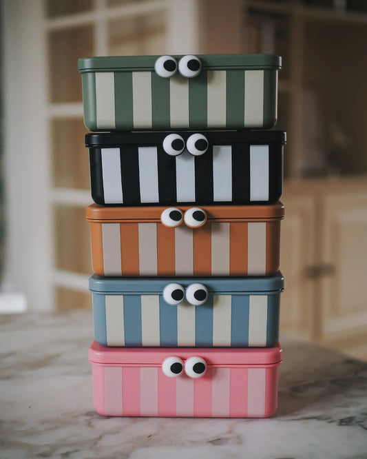 NOUI NOUI - Kinder Lunchbox mit 3 EInsätzen in Olive gestreift