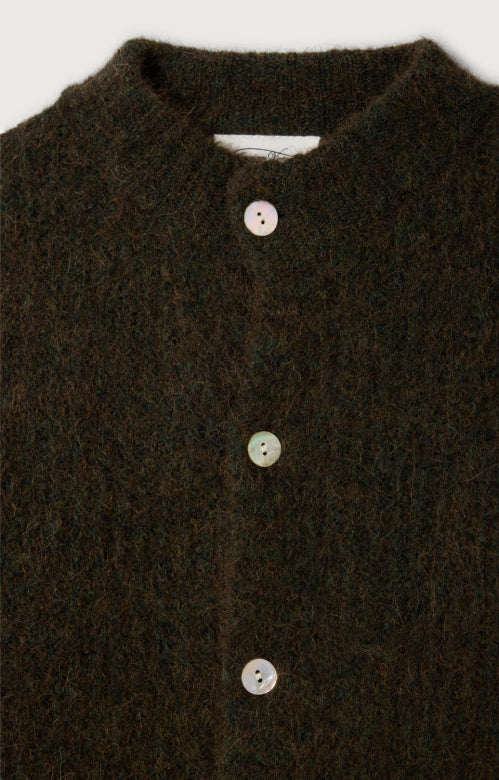 American Vintage - Strickjacke Modell Keast in dunklbraun mit Sticker